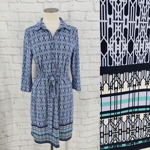 Y2K Max Studio Work Dress Liquid Knit Long Sleeve Office Preppy Blue Size Medium
